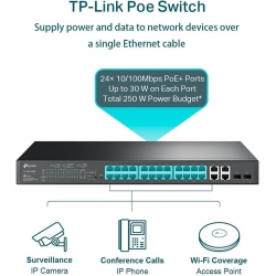 Jetstream Tp-Link TL-SL2428P 24Port 10/100Mbps+4Port Gigabit Switch With 24PoE+ - Hitam